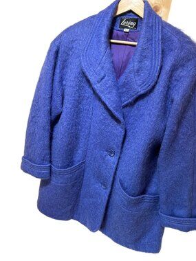 Loring Womens Vintage 90's Mohair Blend Coat Purple 16P Button Front Long Sleeve